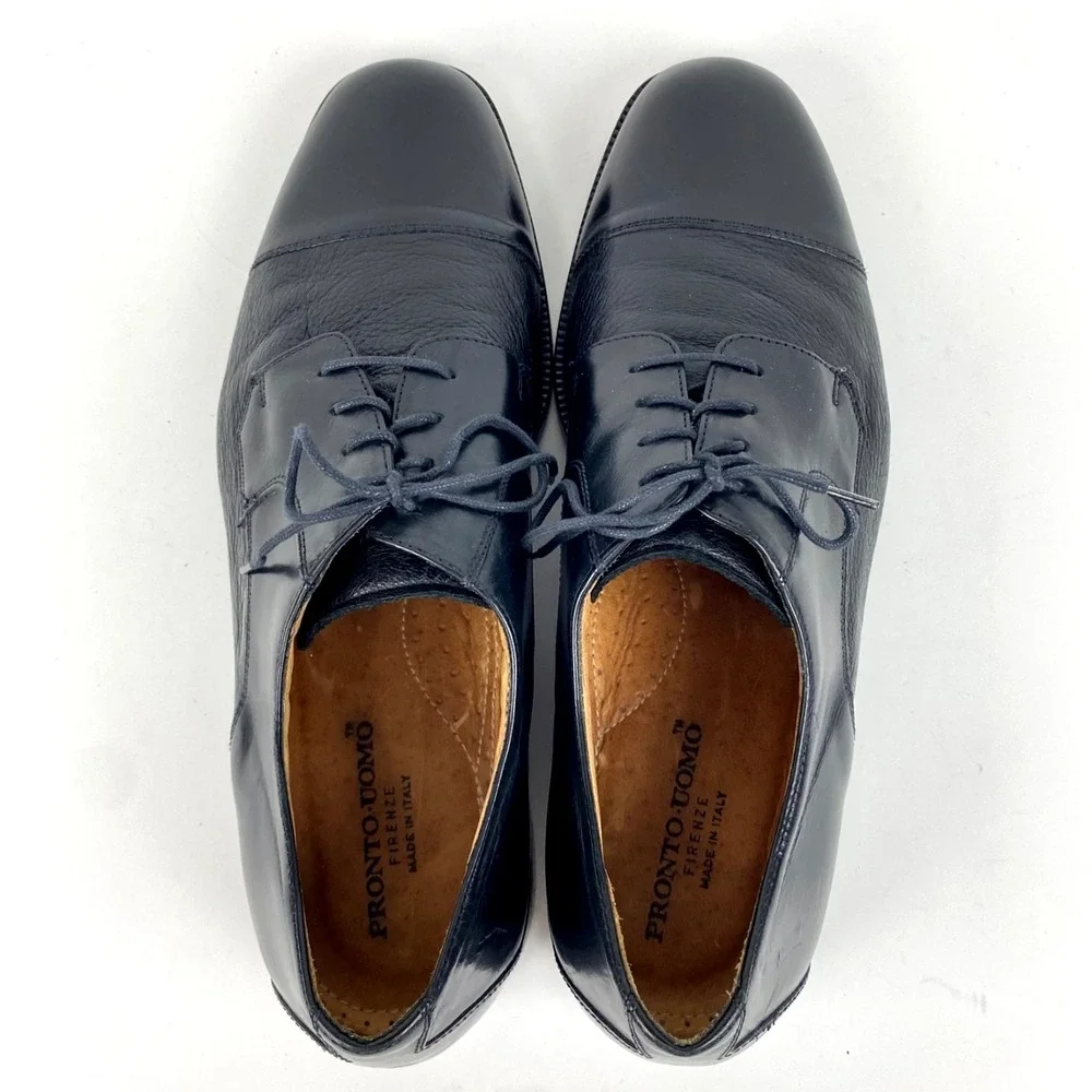 Pronto Uomo Leather Oxfords Mens 13 M Black Flexible Cap Toe Comfort All Leather